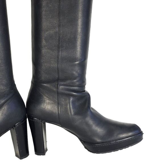 Stuart Weitzman Women's US7,5-8 Black Leather Buckle Heel PullOn Over Knee Boots - Picture 6 of 15